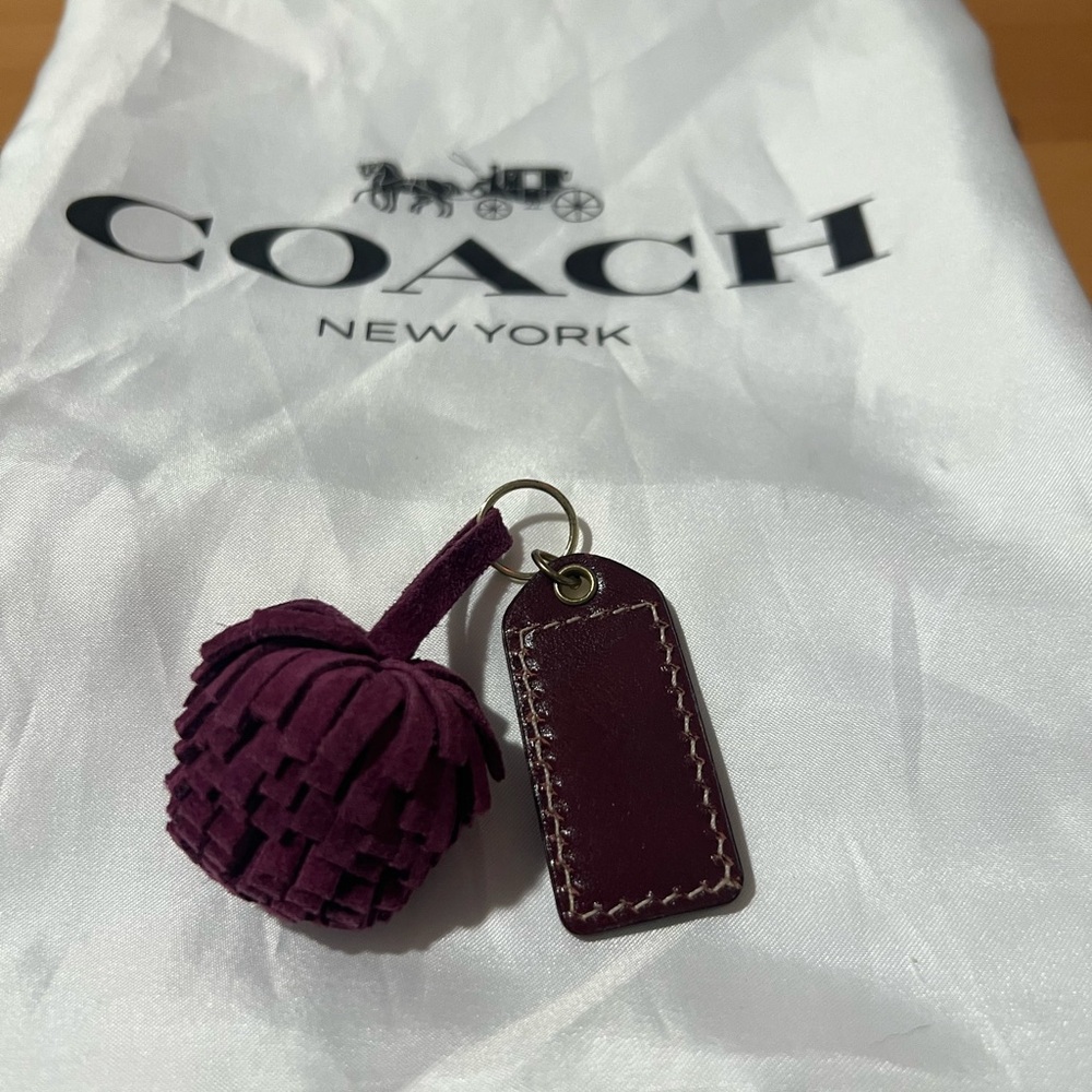 Coach Cranberry Suede Ball & Patent Leather Hang tag & Bag Charm - Picture 2 of 4